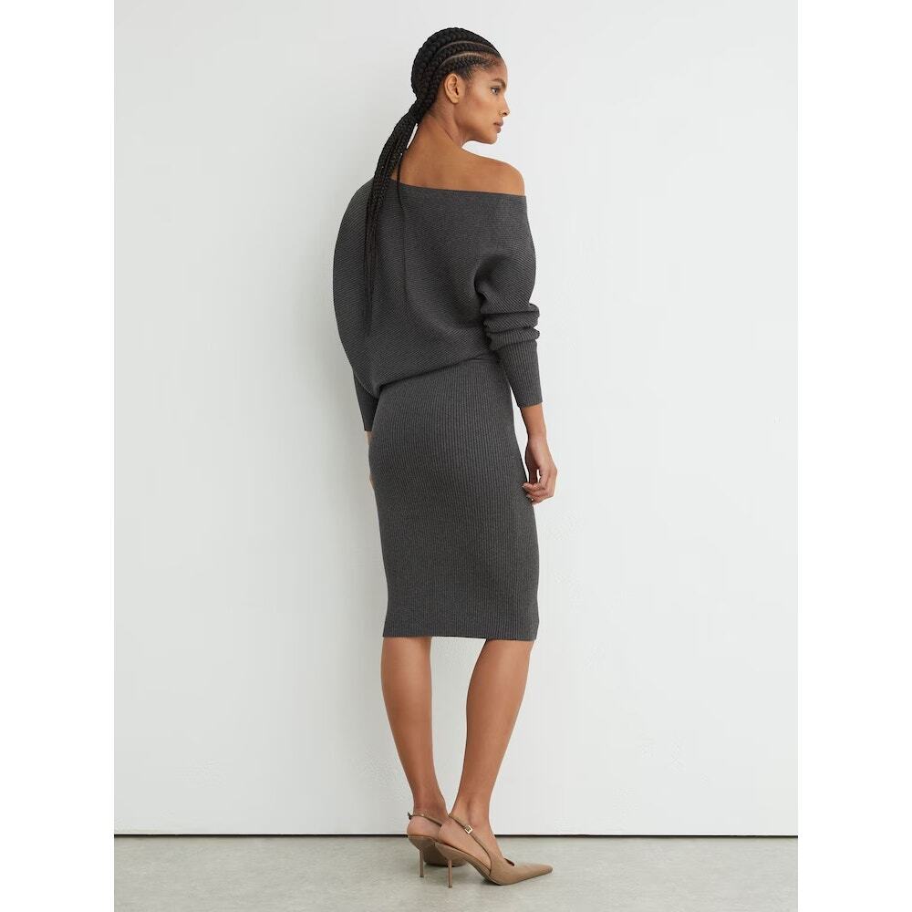 Reiss Lara Off Shoulder Ribbed Midi Dress - Picture 10 of 11